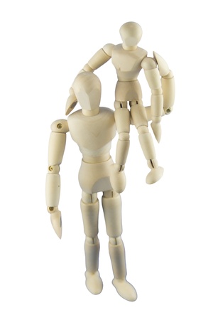 A big dummy is carrying a small dummy on its shoulder A big dummy is carrying a small dummy on its shoulder