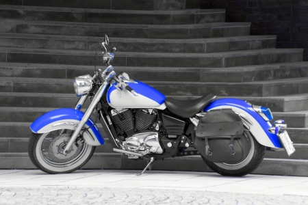 Motorbike in blue - A Motorbike in blue with black and white background  の写真素材
