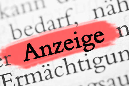 "Advertisement" is the German word for complaint. Red marker.の写真素材