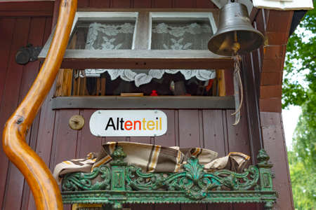 A caravan with the sign Altteil for old people. Colorful letters.の写真素材