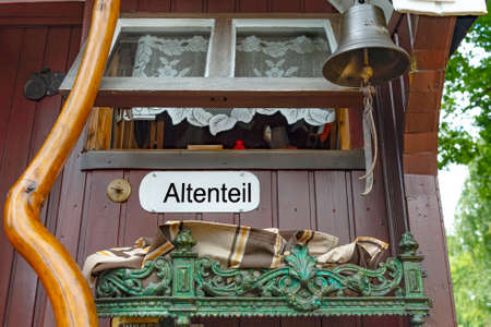 A caravan with the sign Altteil for old people. Black letters.の写真素材