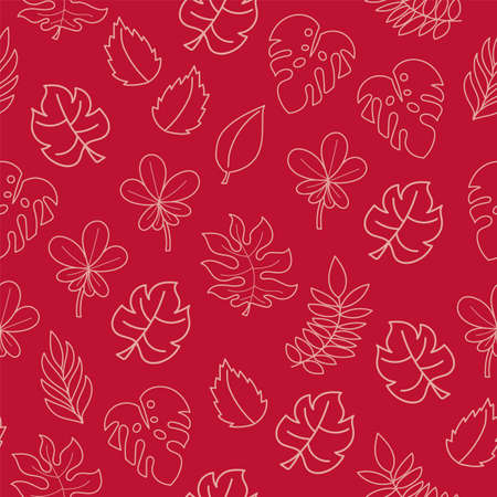 Fun seamless pattern with medley of leaves in red, vector illustrationのイラスト素材