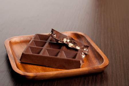 Chocolate with nuts, close up, horizontalの写真素材