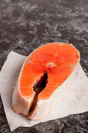 fresh salmon steak, top view, close-upの写真素材