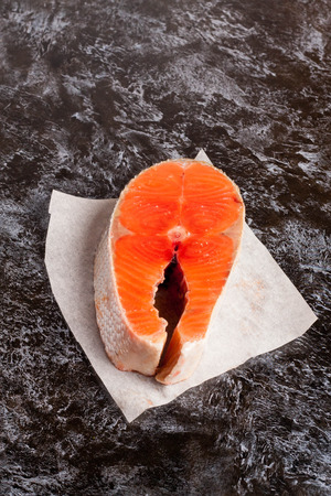 fresh salmon steak, top view, close-upの写真素材