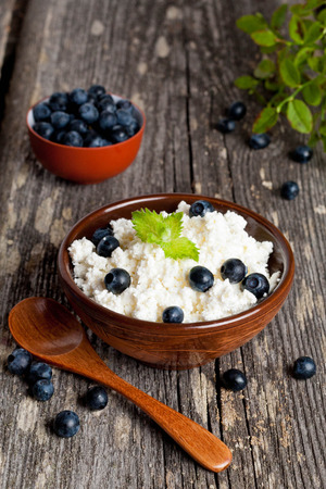 cottage cheese with blueberry  and mint  for breakfast closeupの写真素材