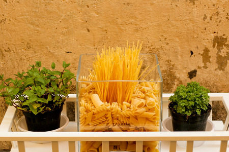 Traditional Italian paste in a street, close up, horizontalの写真素材
