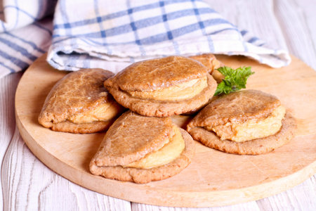 Buns with cottage cheese, close up, horizontal, top view