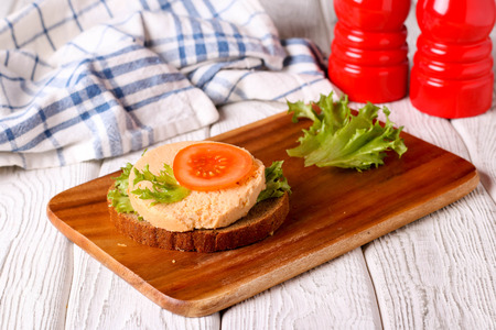 sandwich with sliced vegetarian sausage, close up, horizontalの写真素材