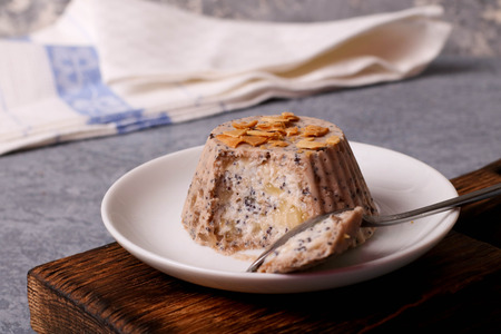 Healthy gluten-free homemmade banana muffins with buckwheat flour. Vegan muffins with poppy seed, close up, horizontalの写真素材