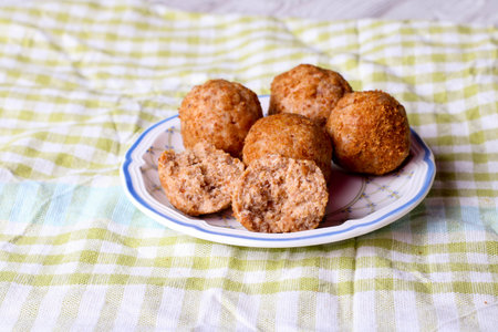 Hazelnut cookies with cinnamon, close up, horizontal