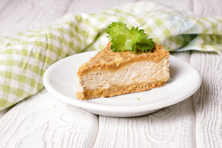 Pie with cottage cheese cream and streusel, close up, horizontalの写真素材