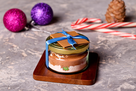 Ingredients for chocolate chip cookies in a jar, close up, horizontalの写真素材