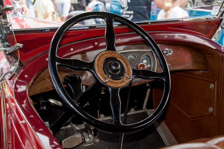 Steering wheel and a dashboard of a vintage carのeditorial素材