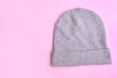 Gray demi hat on a pink background.の写真素材