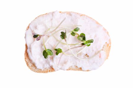 Sandwich with pasta and microgreens isolated on a white background.の写真素材