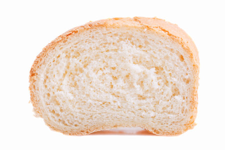 A slice of baguette isolated on a white background.