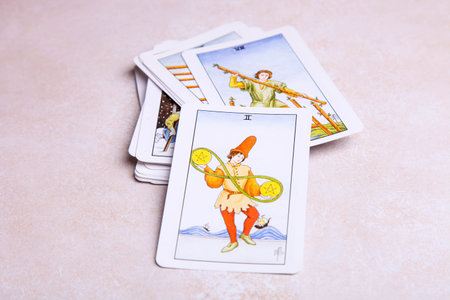 A deck of tarot cards on white background.