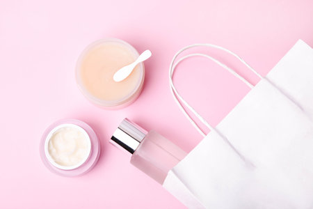 Natural Korean cosmetics for the face on a neutral background. Skin care. Vegan formulaの写真素材