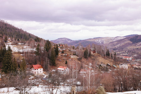 City in the Carpathian mountains. natural landscape. tourism.