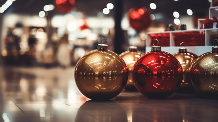 Christmas decorative balls on blurred office background.の素材
