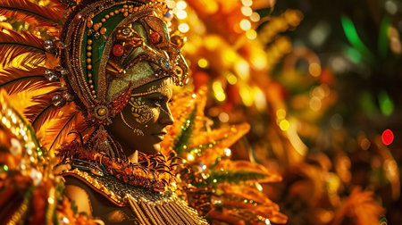 Girl in carnival costume with feathers at the Brazilian Carnival.の素材