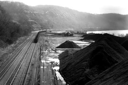 coal car on railroad trackの写真素材