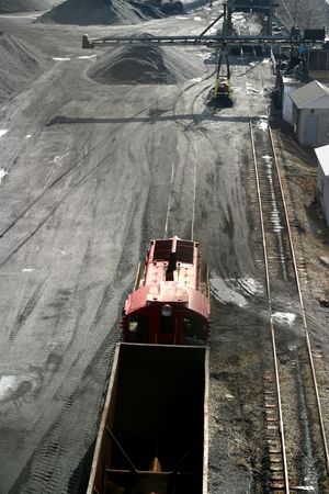 coal car on railroad trackの写真素材