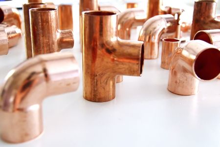 group of copper plumbing hardwareの写真素材