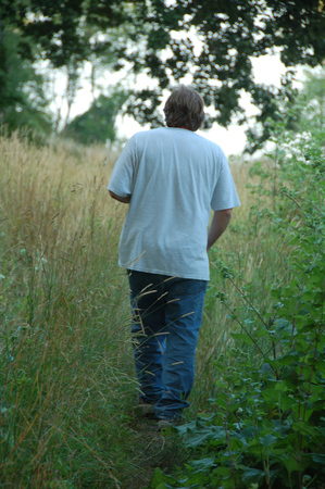 man walking in the woodsの写真素材