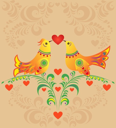Valentine`s card with  colorful bird couple. のイラスト素材