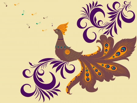 Illustration of  singing colorful bird and abstract plantのイラスト素材
