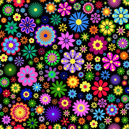 Illustration of  colorful flower on black background. のイラスト素材