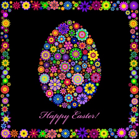 Illustration of  colorful easter egg on black background のイラスト素材