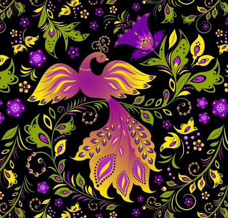 Illustration of  colorful bird and abstract plantのイラスト素材