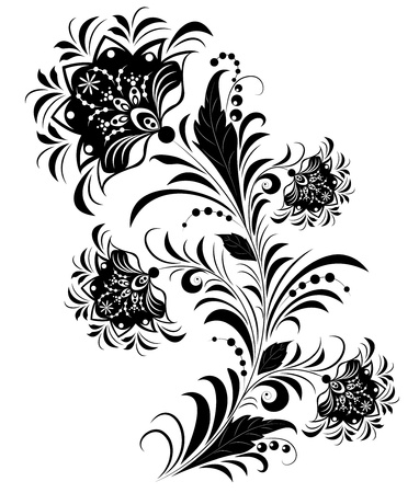  Illustration of  black and white flowers isolated on white のイラスト素材