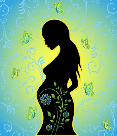 Illustration of black silhouette of pregnant woman のイラスト素材