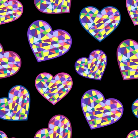 illustration of seamless with abstract geometric hearts on black backgroundのイラスト素材