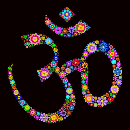 illustration of Ohm  symbol made of flowers on black background