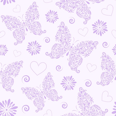 Vector illustration of  seamless pattern with abstract floral butterfliesのイラスト素材