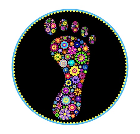 illustration of colorful floral  footprint on white background のイラスト素材