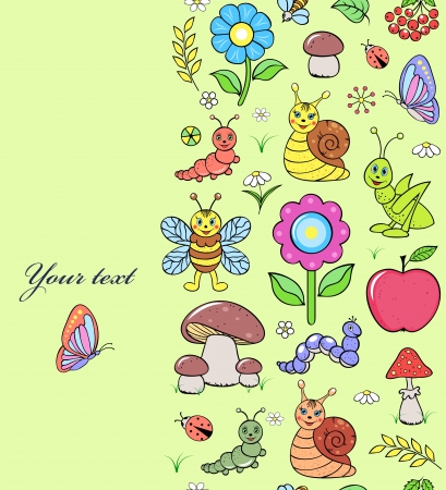 Vector illustration of seamless pattern with cute insectsのイラスト素材