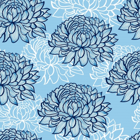 Vector illustration of seamless pattern with abstract hand drawn chrysanthemumsのイラスト素材