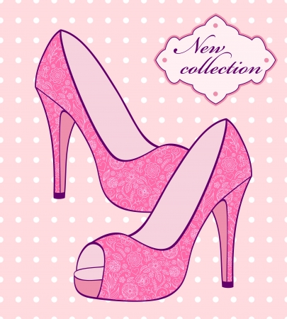 Vector illustration of female pink shoes with floral patternのイラスト素材