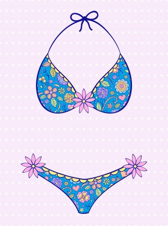 Vector illustration of floral swimsuit on pink backgroundのイラスト素材