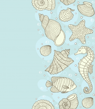 Vector illustration of seamless pattern with ocean inhabitantsのイラスト素材
