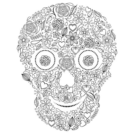 Vector illustration of abstract floral skull isolated  on white background のイラスト素材