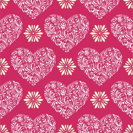 Vector illustration of seamless pattern with abstract florall  heartsのイラスト素材