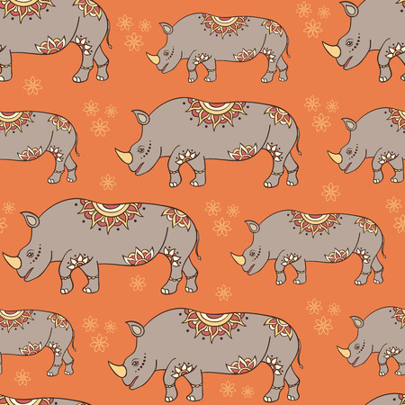 illustration of seamless pattern with colorful rhinoserosesのイラスト素材