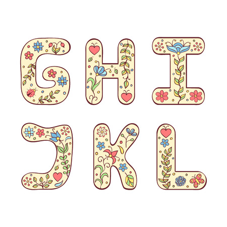 Vector illustration of colorful hand drawn letters on white backgroundのイラスト素材